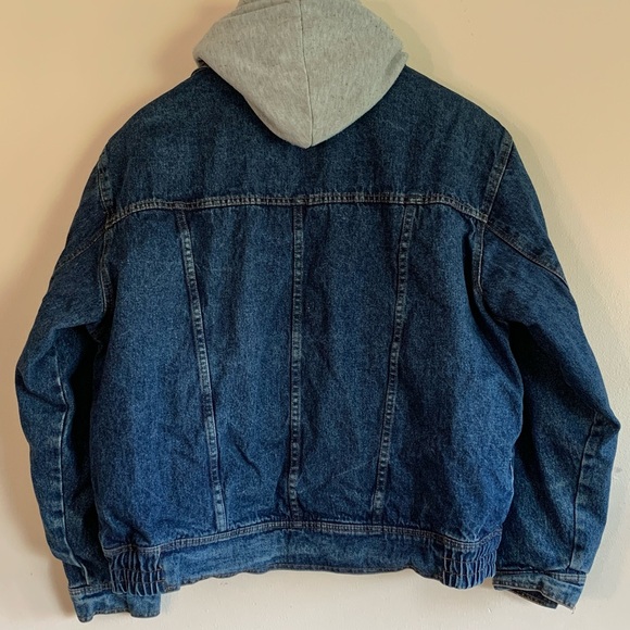Vintage Trailmaster New York Los Angeles Blue Jean Cotton Denim Hooded Jacket XL - Picture 5 of 16